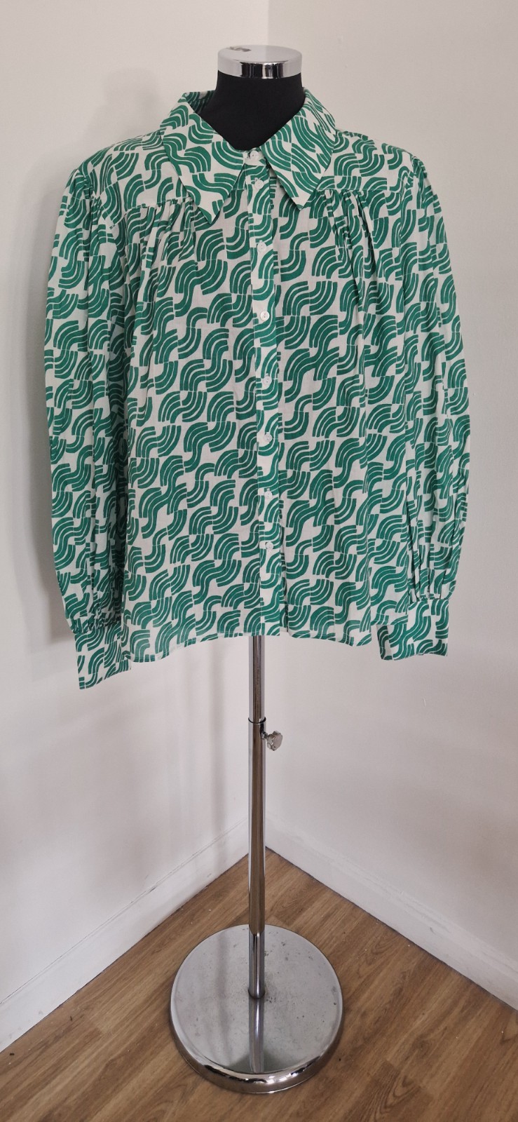 Rixo Green & White Shirt UK 20 3XL Geometric Blouse Blake NEW TAGS