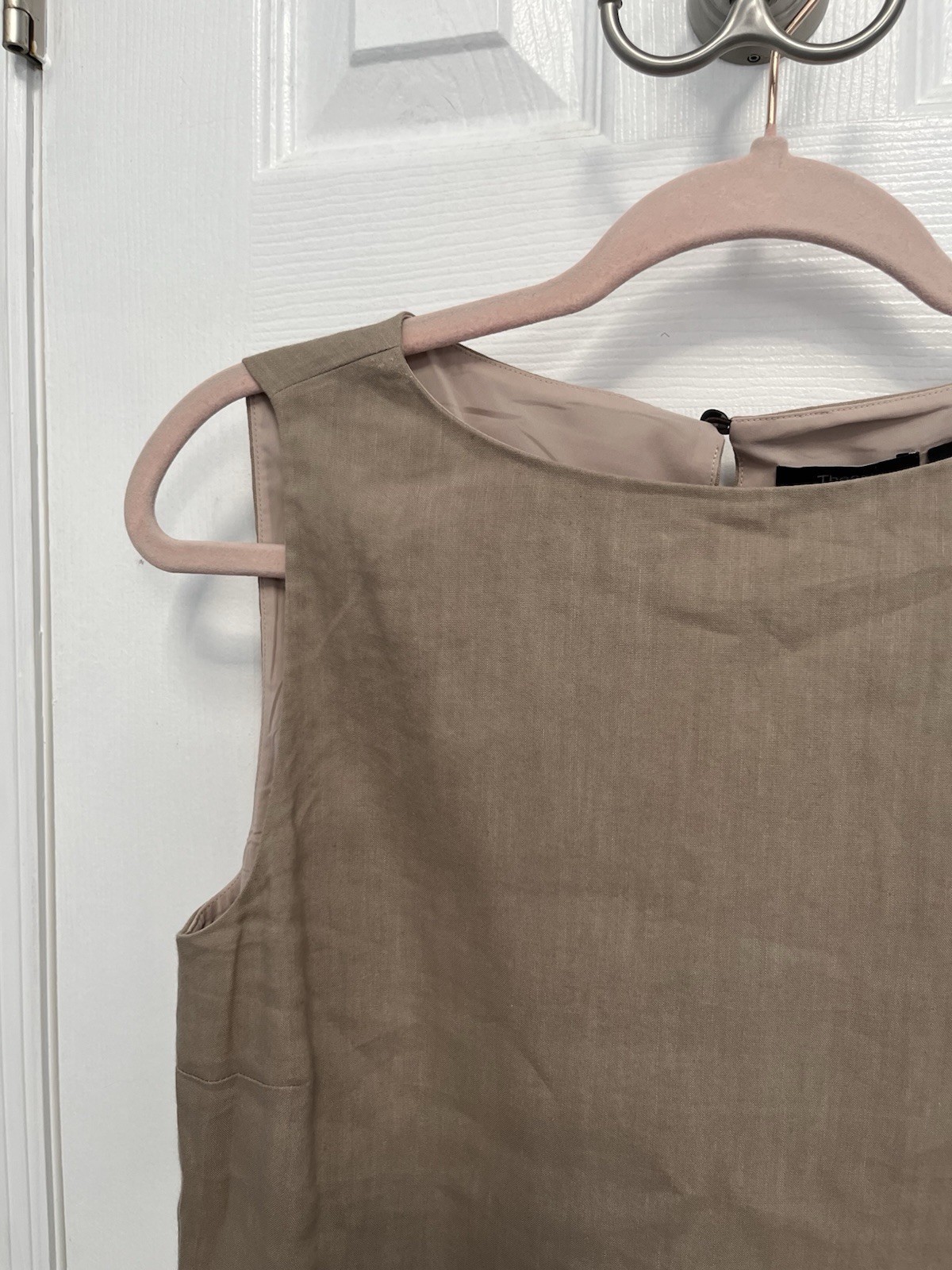 Theory Tan Sleek Crunch Linen Blend Boatneck Top Keyhole Back Size S Cottage