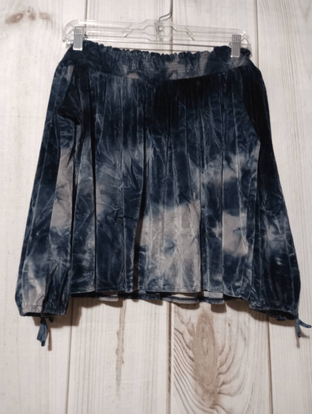 American Eagle Blue Tie Dye Velour Off The Shoulder Top Smocked Cropped Large