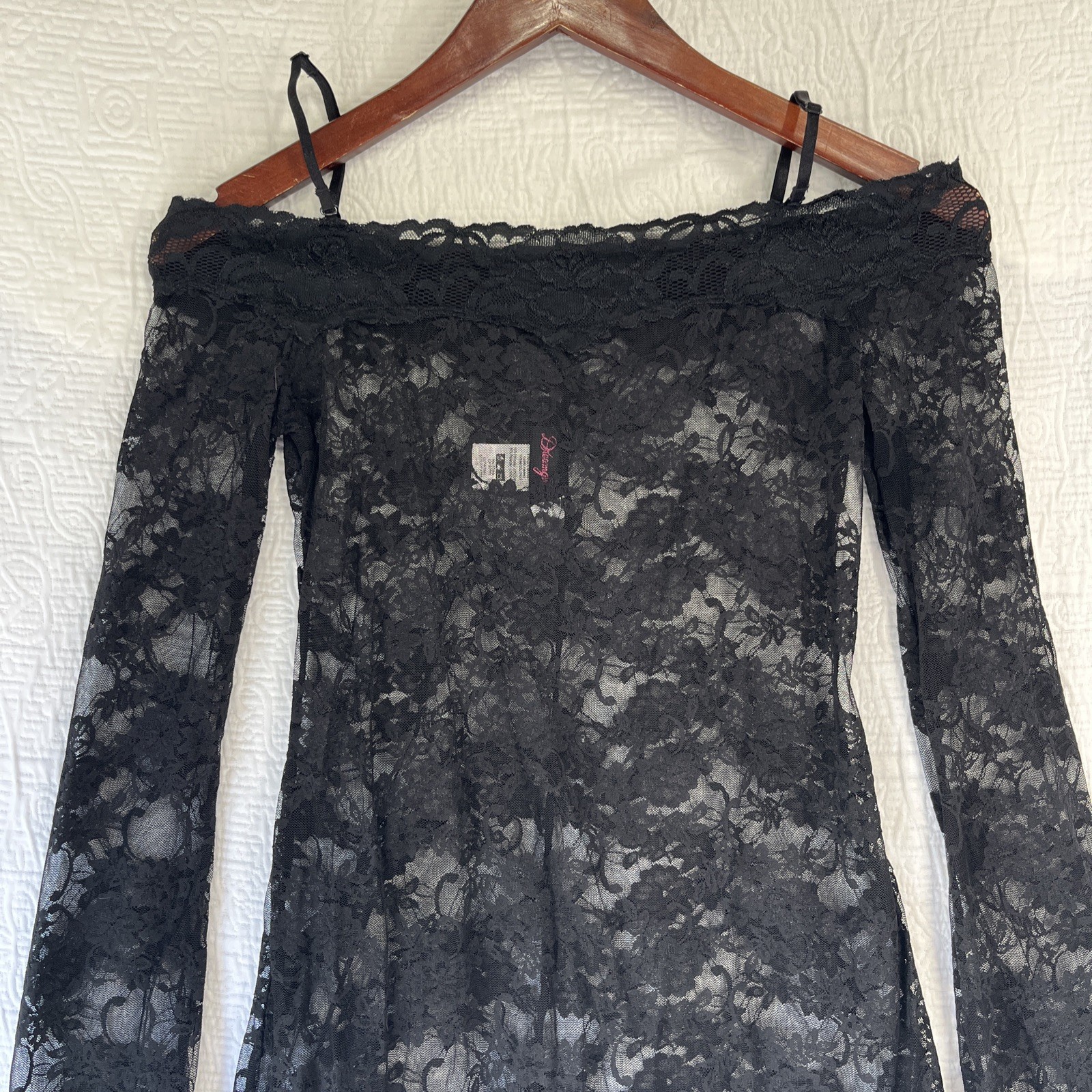 Dreamgirl Black Lace Sheer Shirt Small Off Shoulder Tattoo Top Witchy Whimsigoth