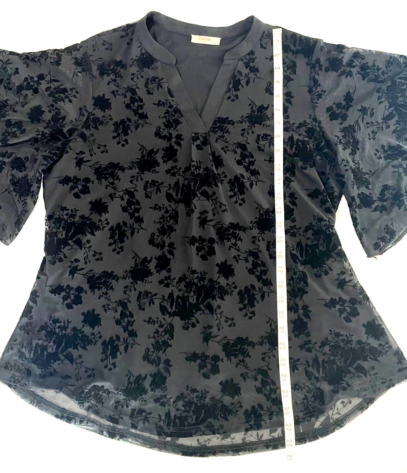 Timeson XL Black Blouse Flutter Sleeve Lined Lace Top