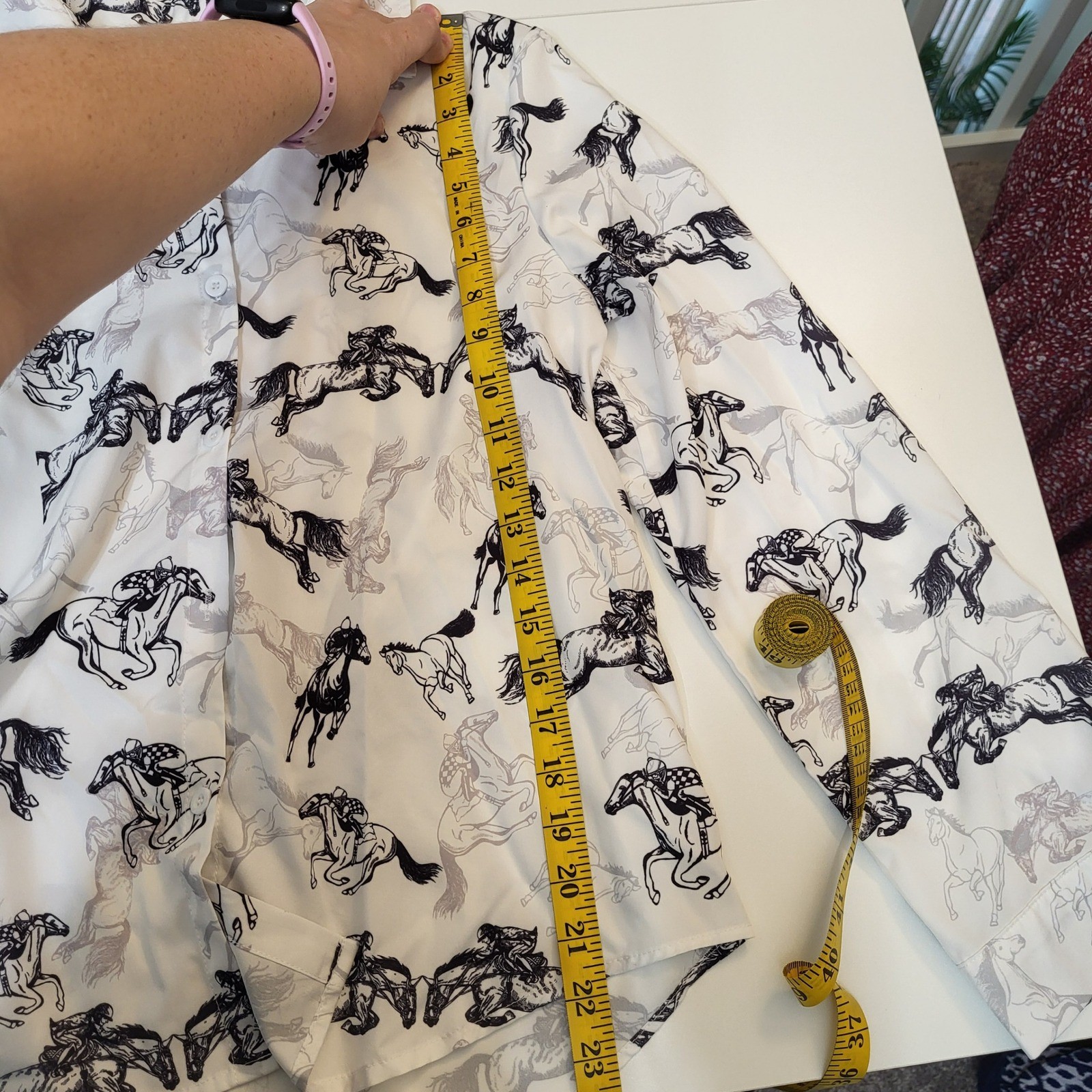 Womens White Equestrian Horse Print Button Down Shirt Long Sleeve Size M Western