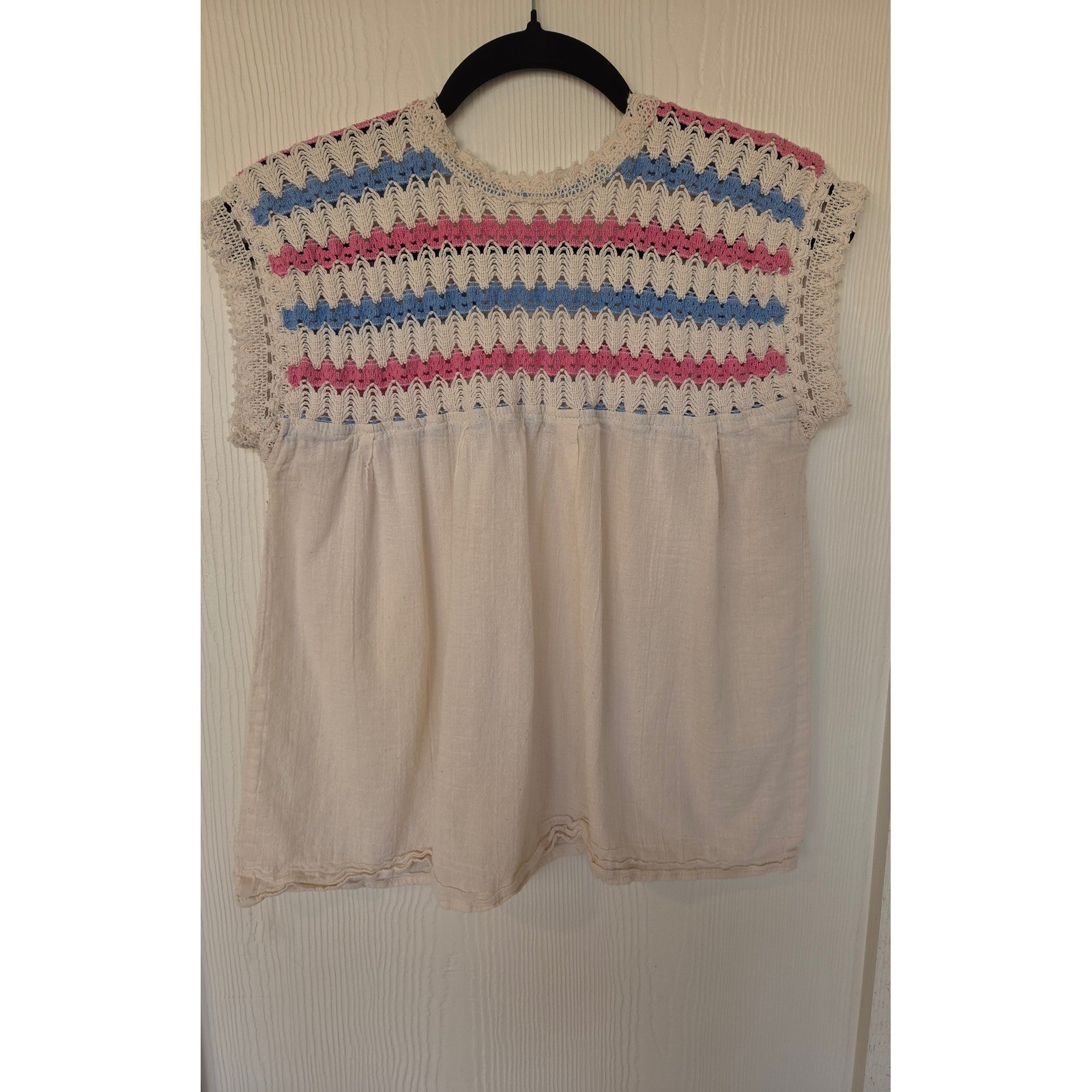 Vintage Crochet Babydoll Top S Cottagecore Peasant Hippie Boho Festival Concert