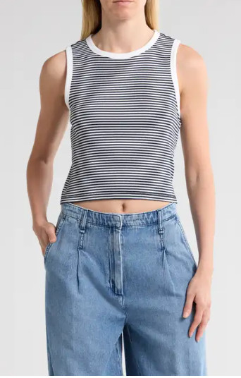 New Rag & Bone White Black Striped Essie Rib Crop Tank Top Shirt XXS