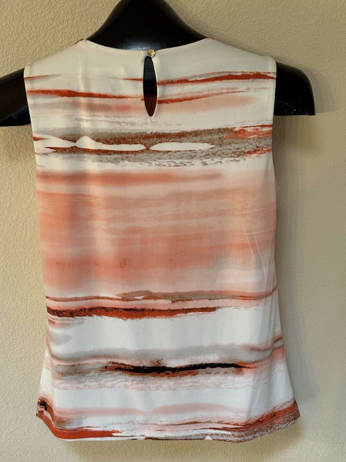 Calvin Klein Petite Women’s Sleeveless Blouse Sz PXS Orange White Pleat Metal