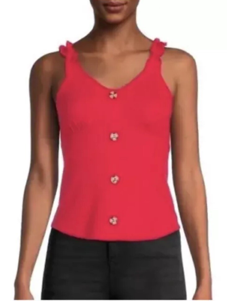 No Boundaries Juniors Rib Button Front Tank Top Shirt XXL (19) Brilliant Red