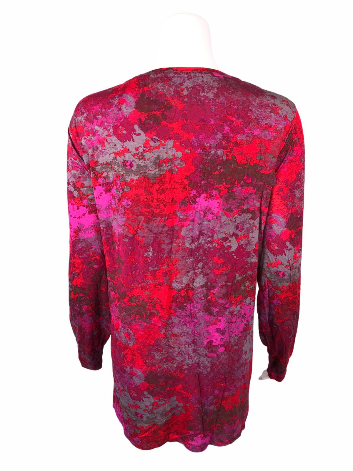 H by Halston Printed V-Neck Long-Sleeve Top w/ Twist Detail Red Multi Small Size