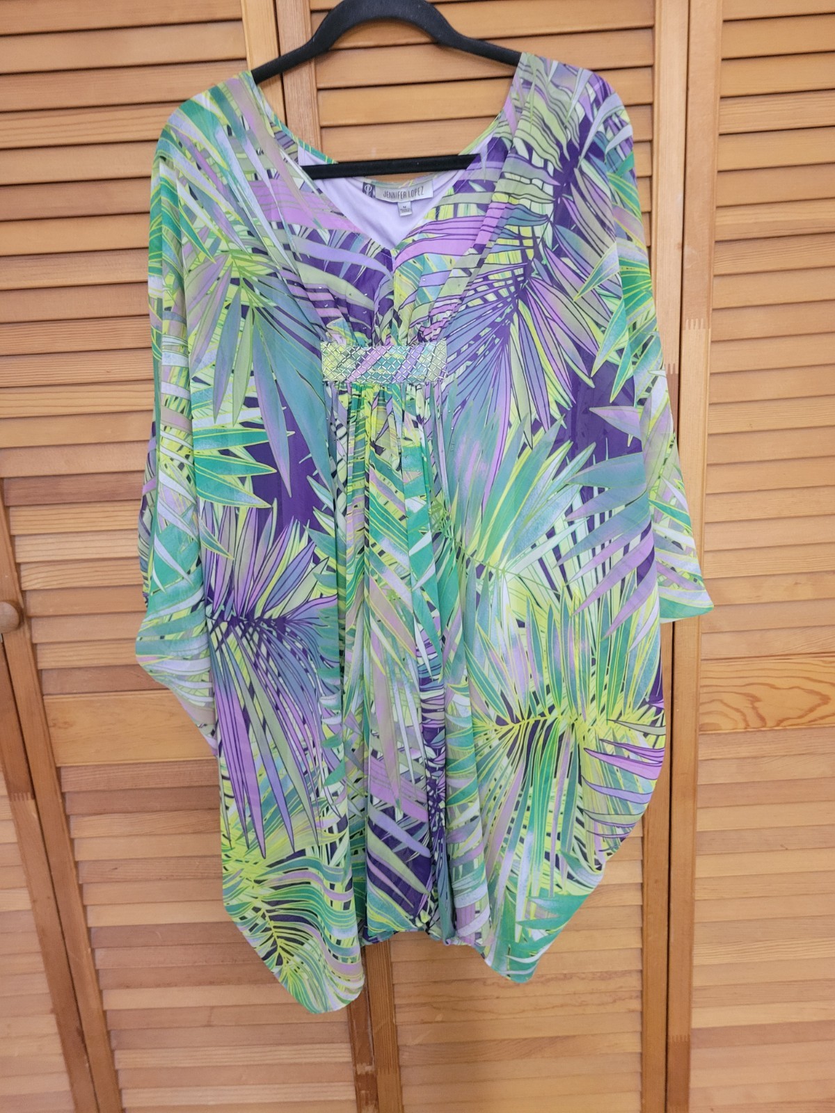 Glam Purple & Green Flowy Sheer Wrap With Silver Embellishments On Front Sz M