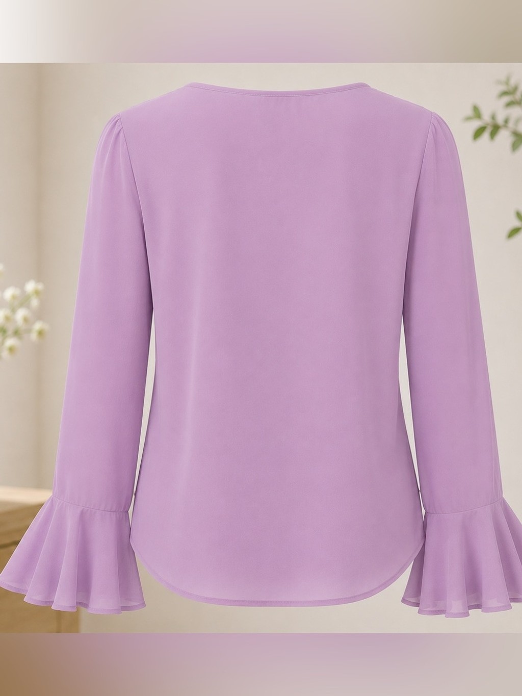 Bandolino Lavender Ruffle Lace-Up V-Neck Blouse