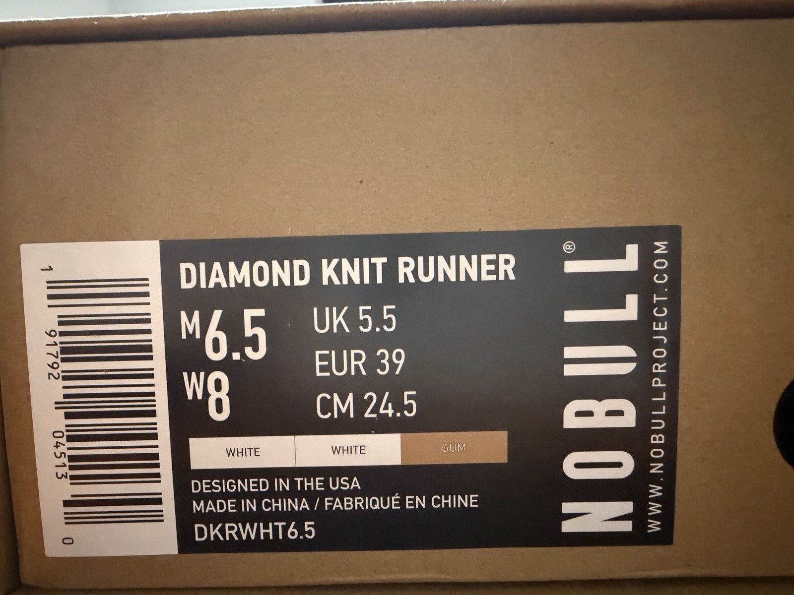 NOBULL Diamond Knit Runner Lace-Up Low Top Sneakers White/Gum Rubber DKRWHT6.5