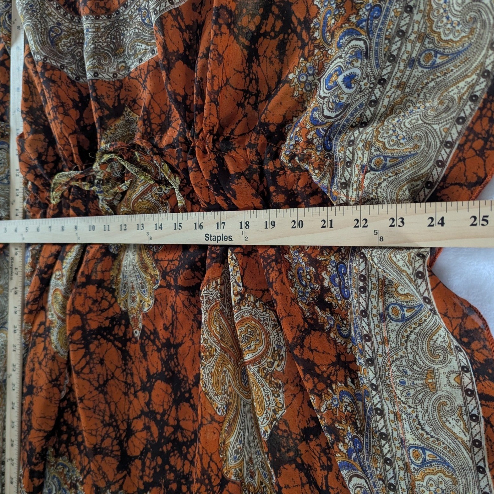 Colors of India Beach Cover Up Tunic Orange Paisley Cinch Waist Kimono Sleeve OS
